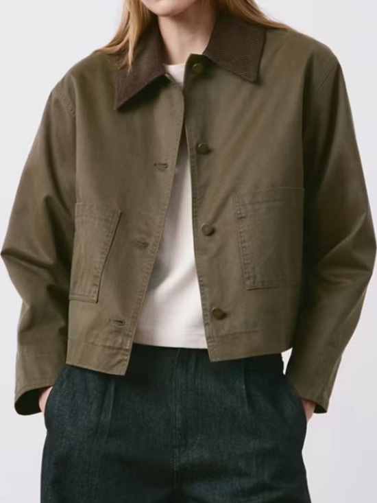Mango Jackets & Blazers - Mango Olive BrownJacket with Corduroy Collar COTTON PARKAWITH CONTRASTING COLLAR
